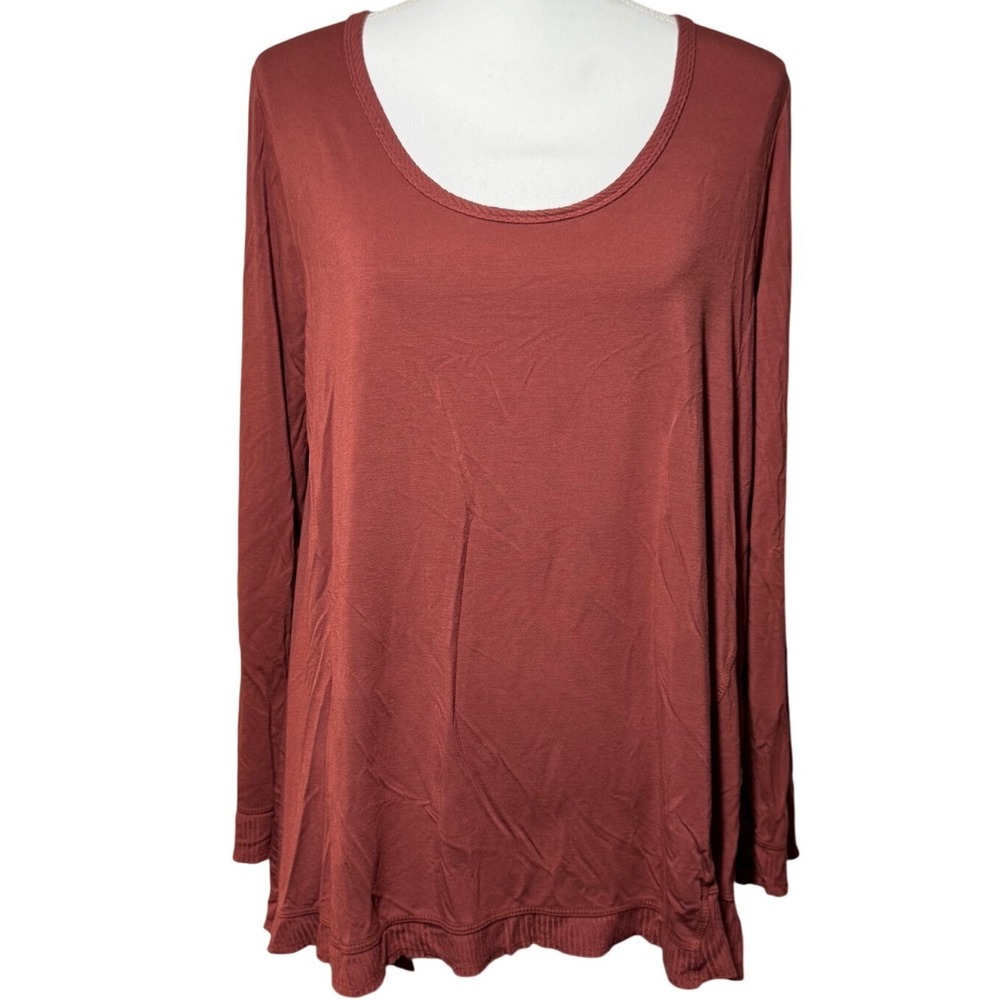 Final Touch Tunic Top 2X Rust‎ Terracotta Long Sleeve Scoop Neck Ribbed Trim